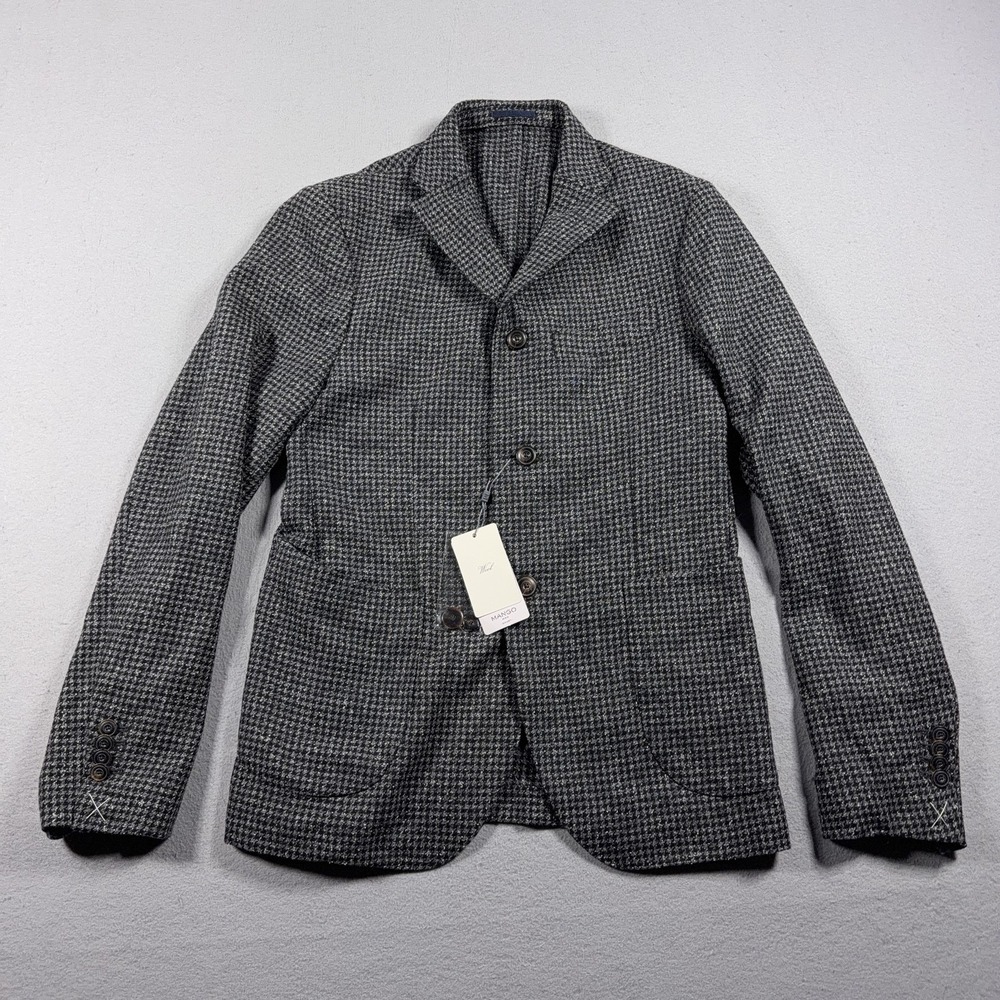 Mango Blazer Mens 38 Gray Wool Blend Tweed Check Sport Coat Jacket EU 48 Smart